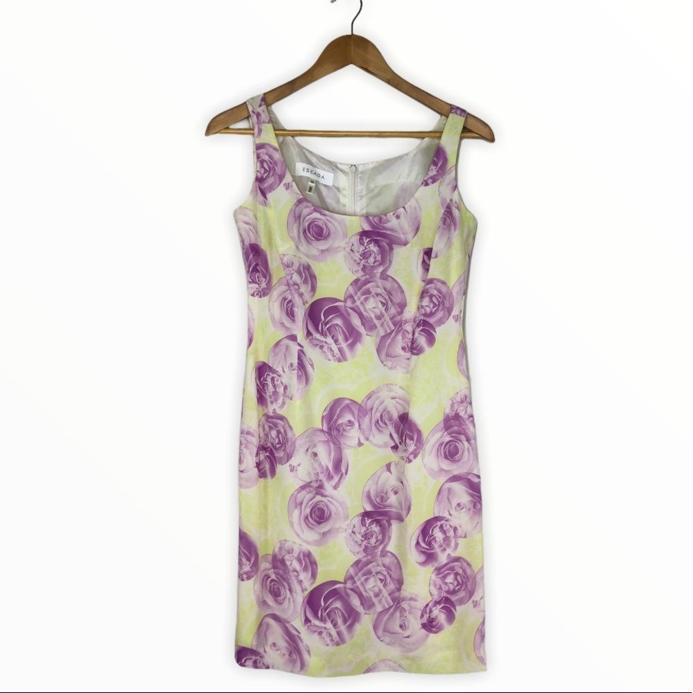 Escada Rose Sleeveless Dress and Sheer Wrap Jacket Set Floral Print - Picture 9 of 16